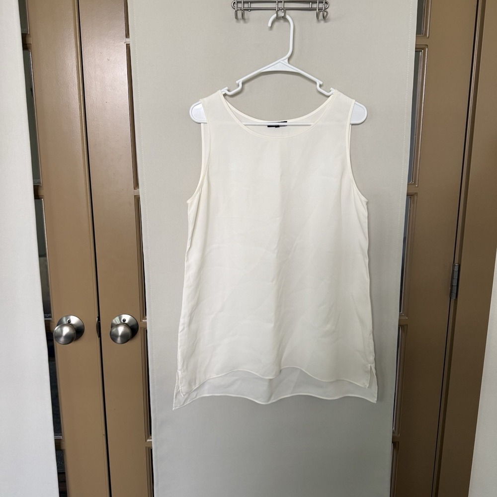 Lafayette 148 Women's Large White 100% Silk Tank Top Sleeveless Blouse